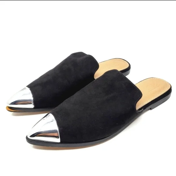 ASOS Suede Mona Black Mule Pointed Cap Toes - Picture 1 of 7